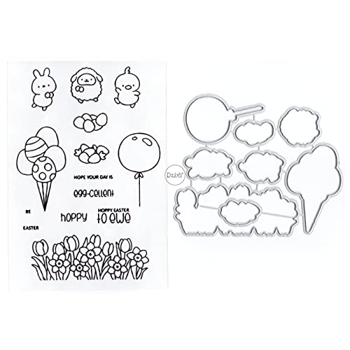 DzIxY Ballon Kaninchen Transparente Stempel und Metall Stanzformen Sets für Kartenherstellung Scrapbooking Papier Kunst Bastelset Zubehör Transparente Silikon Dichtungen Stempeln für von DzIxY
