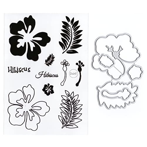 DzIxY Blumen-Hibiskuswörter, transparente Stempel und Metall-Stanzformen-Sets für Kartenherstellung, Scrapbooking, Papierbedarf, Dichtungen, Aufbewahrungstaschen von DzIxY
