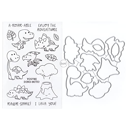 DzIxY Dinosaurier-Vulkan, transparente Stempel und Metall-Stanzformen-Sets für Kartenherstellung, Scrapbooking, Papierkunst, Bastelset, Zubehör, transparente Silikon-Dichtungen, Stempeln für von DzIxY