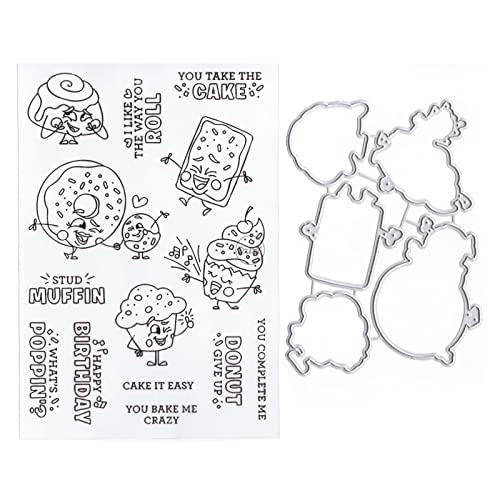 DzIxY Donut-Buchstaben transparente Stempel und Metall-Stanzformen-Sets für Kartenherstellung, Scrapbooking, Papierbedarf, Silikon-Dichtungen, Aufbewahrungstaschen von DzIxY