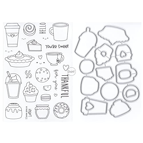 DzIxY Donut Kaffeetasse transparente Stempel und Metall-Stanzformen-Sets für Kartenherstellung, Scrapbooking, Papierkunst, Bastelset, Zubehör, transparente Silikondichtungen, Stempeln für von DzIxY