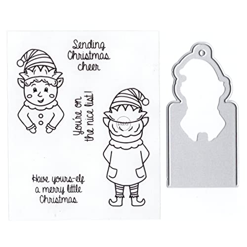 DzIxY Elves Boy Clear Stamps and Metal Cutting Dies Sets for Card Making Scrapbooking Paper Arts Crafts Kit Supplies Transparent Silicone Seals Stamping for Christmas Gifts Storage Pockets von DzIxY