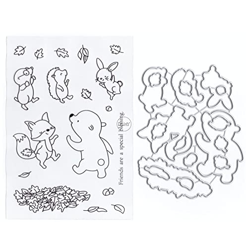 DzIxY Fox Leaves transparente Stempel und Metall-Stanzformen-Sets für Kartenherstellung, Scrapbooking, Papierbedarf, Versiegelungen und Aufbewahrungstaschen von DzIxY