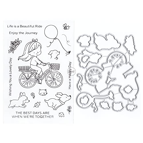 DzIxY Mädchen Fahrrad Hunde transparente Stempel und Metall-Stanzformen-Sets für Kartenherstellung, Scrapbooking, Papierkunst, Bastelset, Zubehör, transparente Silikon-Dichtungen, Stempeln für DzIxY Mädchen Fahrrad Hunde transparente Stempel und Metall-Stanzformen-Sets für Kartenherstellung, Scrapbooking, Papierkunst, Bastelset, Zubehör, transparente Silikon-Dichtungen, Stempeln für von DzIxY