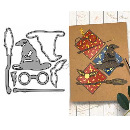 DzIxY Metall-Stanzformen mit Hexenhut, Besen für Kartenherstellung, Prägepapier, Stanzform-Set, Scrapbook-Schablonen, Zubehör, Maschinenvorlagen DzIxY Metall-Stanzformen mit Hexenhut, Besen für Kartenherstellung, Prägepapier, Stanzform-Set, Scrapbook-Schablonen, Zubehör, Maschinenvorlagen von DzIxY