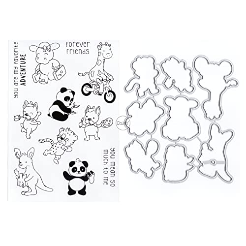 DzIxY Panda Giraffe transparente Stempel und Metall-Stanzformen-Sets für Kartenherstellung, Scrapbooking, Papierbedarf, Silikon-Dichtungen, Aufbewahrungstaschen von DzIxY