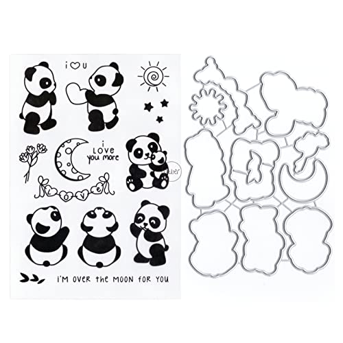 DzIxY Panda Moon transparente Stempel und Metall-Stanzformen-Sets für Kartenherstellung, Scrapbooking, Papierbedarf, Silikon-Dichtungen, Aufbewahrungstaschen von DzIxY