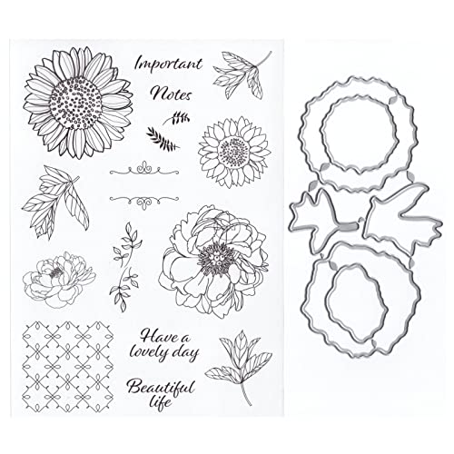 DzIxY Pfingstrosen-Set, transparente Stempel und Metall-Stanzformen, für Kartenherstellung, Scrapbooking, Papierbedarf, Versiegelungen und Aufbewahrungstaschen von DzIxY