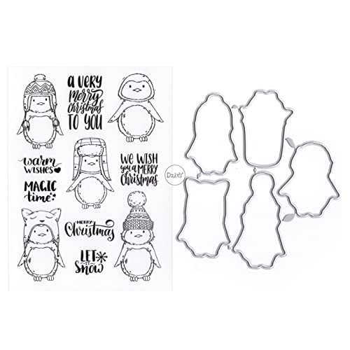 DzIxY Pinguinwörter, transparente Stempel und Metall-Stanzformen-Sets für Kartenherstellung, Scrapbooking, Papierbedarf, Versiegelungen, Aufbewahrungstaschen von DzIxY