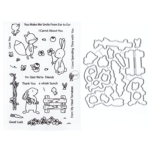 DzIxY Rabbit Good Luck Word transparente Stempel und Metall-Stanzformen-Sets für Kartenherstellung, Scrapbooking, Papierbedarf, Dichtungen, Aufbewahrungstaschen von DzIxY