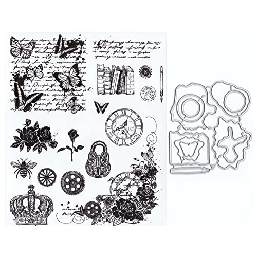 DzIxY Schmetterlingskrone, transparente Stempel und Metall-Stanzformen, Set für Kartenherstellung, Scrapbooking, Papierbedarf, Versiegelungen und Aufbewahrungstaschen von DzIxY