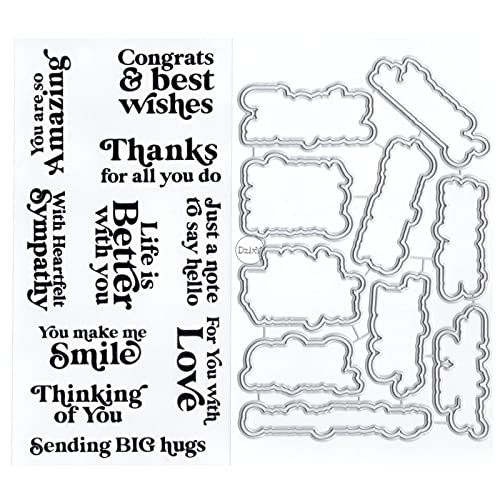 DzIxY Thanks Words Clear Stamps and Metal Cutting Dies Sets for Card Making Scrapbooking Paper Supplies Seals Storage Pockets von DzIxY