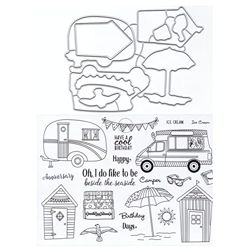 DzIxY Transparente Stempel und Metall-Stanzformen für Wohnmobile, Sonnenschirm, für Kartenherstellung, Scrapbooking, Papierbedarf, Dichtungen, Aufbewahrungstaschen von DzIxY