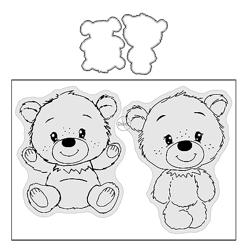 DzIxY Two Little Bears transparente Stempel und Metall-Stanzformen Sets für Kartenherstellung, Scrapbooking, Papier-Set, Zubehör, Dichtungen, Aufbewahrungstaschen von DzIxY