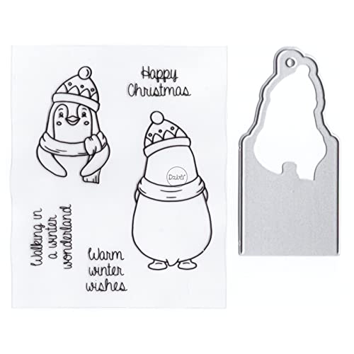 DzIxY Weihnachts-Pinguin, transparente Stempel und Metall-Stanzformen-Sets für Kartenherstellung, Scrapbooking, Papierkunst, Bastelset, Zubehör, transparente Silikon-Dichtungen, Stempeln für von DzIxY