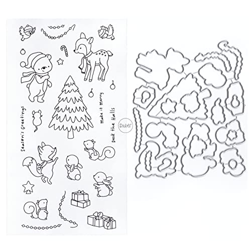 DzIxY Weihnachtsbaum Eichhörnchen Transparente Stempel und Metall Stanzformen Sets für Kartenherstellung Scrapbooking Papierbedarf Dichtungen Aufbewahrungstaschen von DzIxY