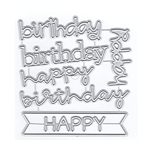 DzIxY Words Happy Birthday Metall-Stanzformen für Kartenherstellung, Prägepapier, Stanzformen, Album, Scrapbooking, Vorlagen, Schablonen, Aufbewahrungstaschen von DzIxY