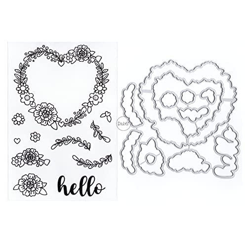 DzIxY Words Hello Heart Clear Stamps and Metal Cutting Dies Sets for Card Making Scrapbooking Paper Supplies Silicone Seals Storage Pockets von DzIxY