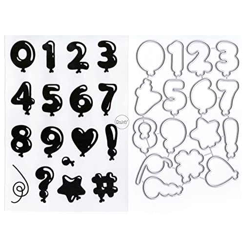 DzIxY Zahlen Pentagramm transparente Stempel und Metall-Stanzformen-Sets für Kartenherstellung, Scrapbooking, Papierbedarf, Dichtungen, Aufbewahrungstaschen von DzIxY