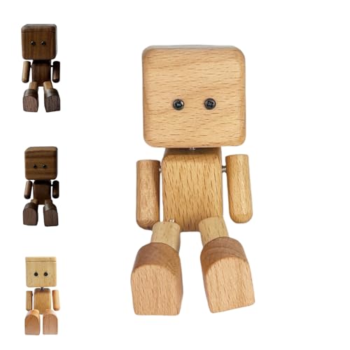 Charmante kleine Holzfigur,die mit 12 magnetischen Ausdrücken schwankt, Schüttelnde Holzfigur, wackelnde Holzfiguren mit Füßen, handgefertigte Wackel-Auto-Ornamente (Buche, Kein Aromatherapie-Glas) von DzaiCrkwd