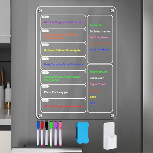 Magnetischer Essensplaner aus Acryl mit 6 magnetischen Markern und magnetischem Stifthalter und Radiergummi, 30,5 x 20,3 cm, transparent, für Kühlschrank, Wochenplaner, Planung, Notizbuch, To-Do Magnetischer Essensplaner aus Acryl mit 6 magnetischen Markern und magnetischem Stifthalter und Radiergummi, 30,5 x 20,3 cm, transparent, für Kühlschrank, Wochenplaner, Planung, Notizbuch, To-Do von Dzhzal