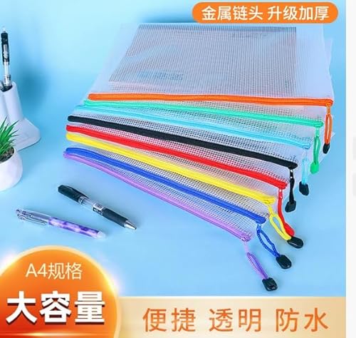 Dzmuero Dokumententasche A4, 24 Stück Plastiktasche mit Reißverschluss, Wasserdichte, Transparente Netz, Multifunktional, Reisverschlusstaschen für Dokumente, Kosmetik (12 Farben) von Dzmuero