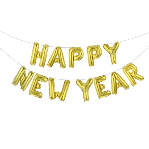 Dzrige 40,6 cm Happy New Year Ballon Banner Silvester Folienballons Gold Buchstaben Luftballons Kit für Neujahr Home Office Kamin Dekoration von Dzrige