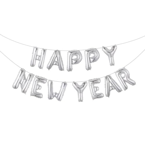 Dzrige 40,6 cm Happy New Year Ballon Banner Silvester Folienballons Silber Buchstaben Luftballons Kit für Neujahr Home Office Kamin Dekoration von Dzrige
