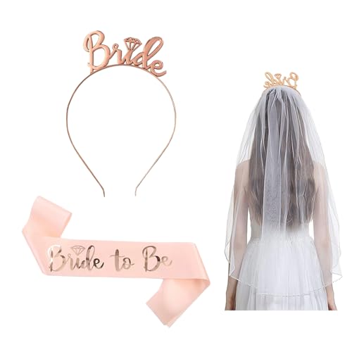 Dzsomt Junggesellinnenabschied Deko Set 2 Stück Bride to be Accessoires Dekoration mit Krone Stirnband Tiara Braut Schärpe Roségold Schärpe für Hochzeit Junggesellinnenabschied Hen Party Dzsomt Junggesellinnenabschied Deko Set 2 Stück Bride to be Accessoires Dekoration mit Krone Stirnband Tiara Braut Schärpe Roségold Schärpe für Hochzeit Junggesellinnenabschied Hen Party von Dzsomt