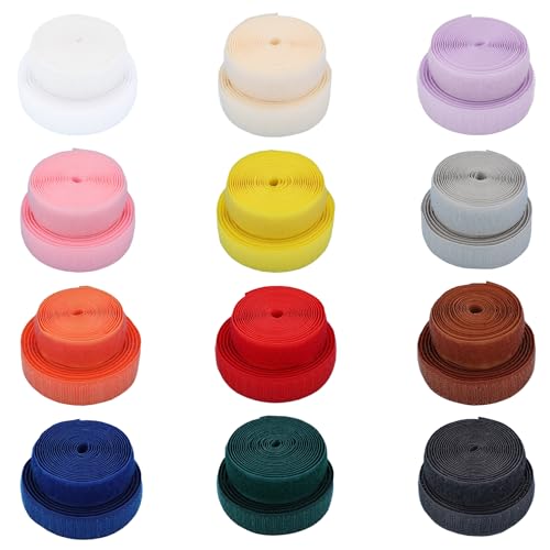 Klettband 20 mm Breit zum Nähen 24 Meter Klettverschluss zum Aufnähen Aufnähen Flauschband und HakenbandExtra Stark Hakenband und Flauschband Nicht Selbstklebend für Kleidung DIY Handwerk (12 Farben) von Dzsomt