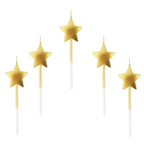 Dzxin Geburtstagskerzen, 5 Stück Sternform Geburtstagskerzen, Goldene Kuchenkerzenaufsätze Birthday Cake Candle für Dekorative Geburtstagstorte, Hochzeit Party (Gold) von Dzxin