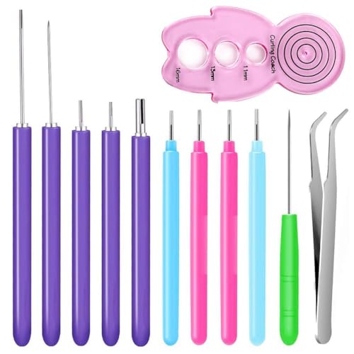 Dzxin Papier-Quilling-Werkzeuge, Schlitz-Set, verschiedene Größen, Rollen, Curling, Quilling, Nadel, Stift, Papierkartenherstellung, Projektwerkzeug-Set für Papierblumen, 12 Stück von Dzxin