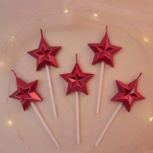 Dzxin Sternform Geburtstagskerzen, 6 Pcs Geburtstagskerze Für Torte, Metallic Sternform Kuchenkerzen Birthday Cake Candle für Dekorative Geburtstagstorte, Hochzeit Party (Rot) von Dzxin