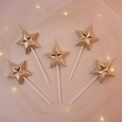 Dzxin Sternform Geburtstagskerzen, 6 Pcs Geburtstagskerze Für Torte, Metallic Sternform Kuchenkerzen für Dekorative Geburtstagstorte, Hochzeit Party (Champagner Gold) von Dzxin
