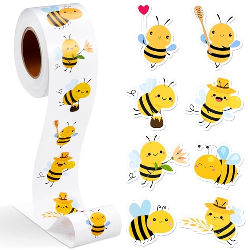 Tier Aufkleber, 1 Rolle Belohnungsaufkleber, Aufkleber Kinder, Motivierende Aufkleber für Geburtstag, Babyparty, Lehrerbelohnung und Dekoration, 500 Stück pro Rolle,Animal Stickers (Biene) von Dzxin