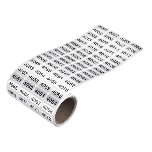 Dzxin Zahlen Aufkleber, 0001 bis 2000, Ortlaufende Zahlenaufkleber,Wasserdichte Zahlenaufkleber für Inventar Aufbewahrung Klassifikation (0,39 x 0,78 Zoll) (4001-6000) von Dzxin
