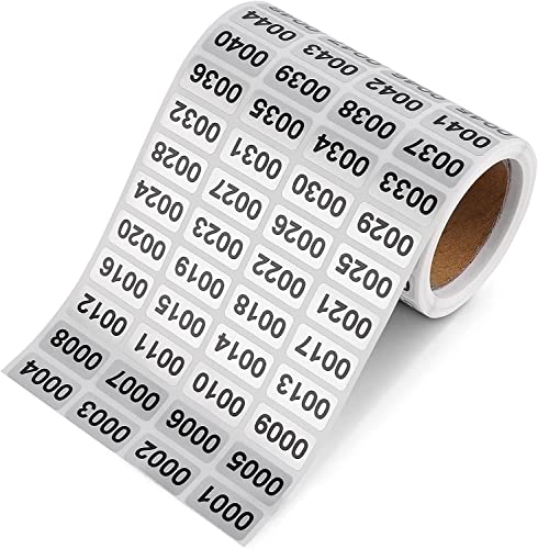 Dzxin Zahlen Aufkleber, 0001 bis 2000, Ortlaufende Zahlenaufkleber,Wasserdichte Zahlenaufkleber für Inventar Aufbewahrung Klassifikation (0,39 x 0,78 Zoll) von Dzxin