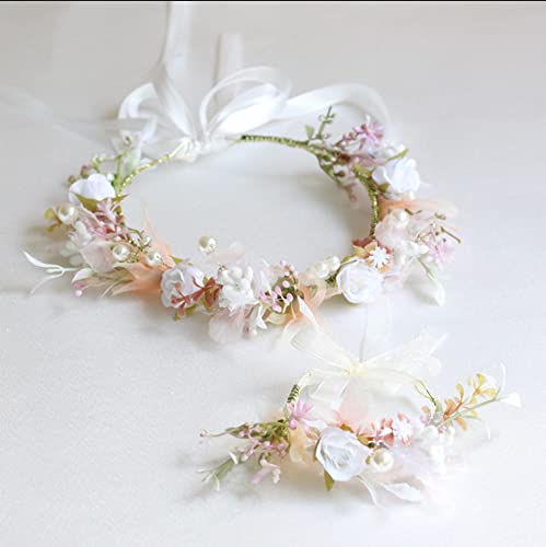Flower Headband Pearl，Blumenkranz Haare,Braut Haarschmuck Blumen Haarschmuck Blumenkranz für Braut Fotografie Hochzeit Festival(Birne) von Dzxin
