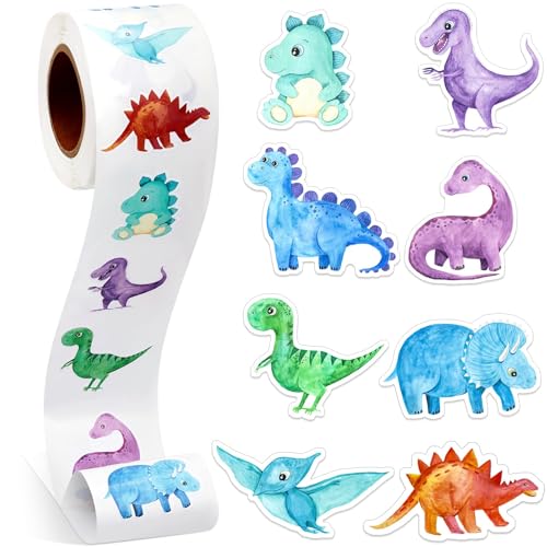 Tier Aufkleber, 1 Rolle Belohnungsaufkleber, Aufkleber Kinder, Motivierende Aufkleber für Geburtstag, Babyparty, Lehrerbelohnung und Dekoration, 500 Stück pro Rolle,Animal Stickers (Dinosaurier) von Dzxin