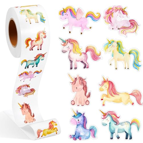 Tier Aufkleber, 1 Rolle Belohnungsaufkleber, Aufkleber Kinder, Motivierende Aufkleber für Geburtstag, Babyparty, Lehrerbelohnung und Dekoration, 500 Stück pro Rolle,Animal Stickers (Einhorn) von Dzxin