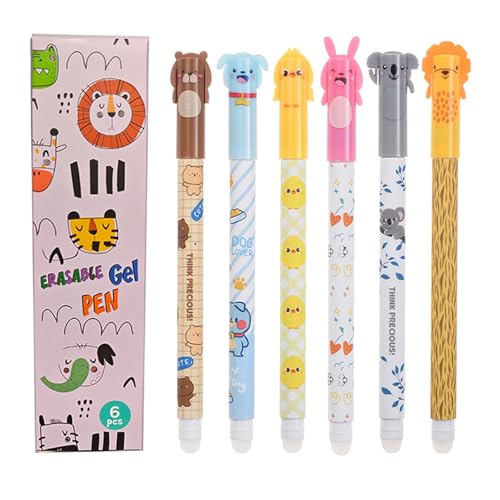 Dzythgr 0,5 mm Gel Eraser Pens Radierbarer Kugelschreiber Radierbaren Gelstiften Niedliche Gelstifte mit Kawaii-Muster, ideal für Schule, Büro & Notizen (Set of 6, Schwarz) von Dzythgr