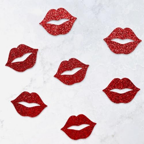 100 Stück Glitzer Lippen Konfetti Valentinstag Hochzeit Jahrestag Party Tisch Papier Konfetti Dekoration für Valentinstag Junggesellinnenabschied Dekorationen (Rot) von E-ASUM