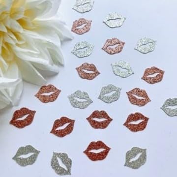 100 Stück Glitzer Lippen Konfetti Valentinstag Hochzeit Jahrestag Party Tisch Papier Konfetti Dekoration für Valentinstag Junggesellinnenabschied Dekorationen (Rot & Silber) von E-ASUM