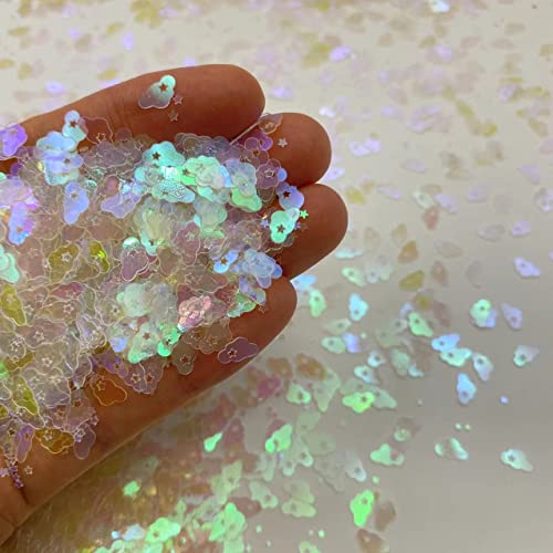 2000 Stück Stern und Wolken Konfetti, Glitzer PVC Wolken Konfetti für Basteln, Karten DIY, Verlobung Hochzeit Brautdusche Geburtstag Stern und Mond Thema Party Dekorationen (Transparent Weiß) von E-ASUM