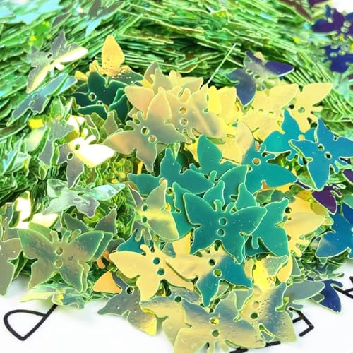 800 Stück holografische Schmetterling Party Glitzer PVC Konfetti für Handwerk Karte DIY Verlobung Hochzeit Brautdusche Geburtstag Valentinstag Party Dekorationen (Grün) von E-ASUM