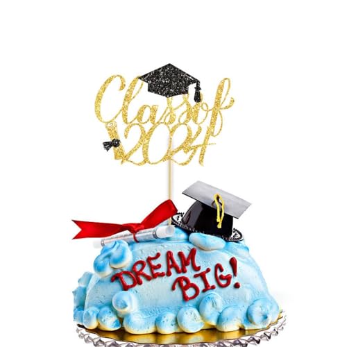 Class of 2024 Cake Topper, 2024 Congrats Grade Cake Decoration for 2024 Graduation Party Decoration Supplies, Black Gold Glitter von E-ASUM