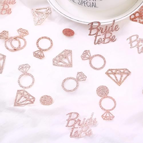 Hochzeits-Brautparty-Dekorationen, Konfetti-Dekorationen – Bride to be, Diamant, Ring und Kreis, Glitzer-Papier-Konfetti, Brautparty, Junggesellenabschied, Verlobungs-Party-Dekorationen (Roségold) von E-ASUM