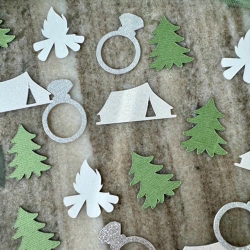Tischkonfettis für Camping, Junggesellinnenabschied, Dekoration, silberfarbener Glitzer, Diamantring, Wald, Silber, Bergzelt, Tasse, Papierdekoration für Wandern, Verlobung, Party, Zubehör, 100 Stück Tischkonfettis für Camping, Junggesellinnenabschied, Dekoration, silberfarbener Glitzer, Diamantring, Wald, Silber, Bergzelt, Tasse, Papierdekoration für Wandern, Verlobung, Party, Zubehör, 100 Stück von E-ASUM