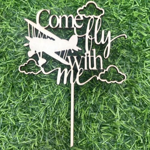 Tortenaufsatz aus Holz mit Aufschrift "Come Fly With Me", Flugzeug-Hochzeitstortenaufsatz für Brautparty, Junggesellinnenabschied, Dekoration, Zubehör, Foto-Requisiten Tortenaufsatz aus Holz mit Aufschrift "Come Fly With Me", Flugzeug-Hochzeitstortenaufsatz für Brautparty, Junggesellinnenabschied, Dekoration, Zubehör, Foto-Requisiten von E-ASUM