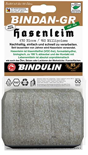 Holzleim Bindan Hasenleim Glutinleim 100 g biologisch, zu 100% abbaubar ohne Konservierungsmittel inkl. Leimpsachtel und Pinsel von E-Com24 (Hasenleim 100 gr.) von Bindulin